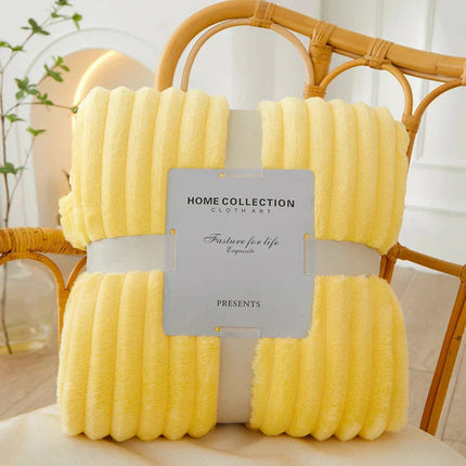 Wide Striped Flannel Fleece Blanket with Soft Ribbed Texture | Cozy Layer for Bed or Sofa