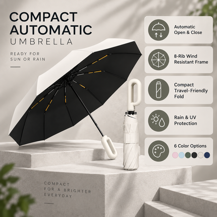 Umbrella for Sun and Rain, Compact Travel Umbrella with Automatic Open and Close, Wind Resistant UV Umbrella with 8 Ribs_09