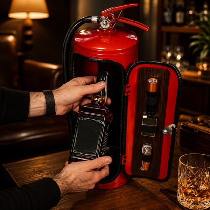 Hidden Wine Storage Bottle Holder in Fire Extinguisher Design | Unique Decorative Accent for Home Bar Display