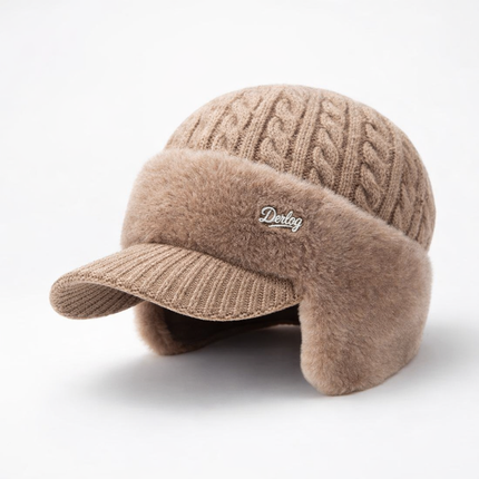 Winter Trapper Hat with Visor and Ear Flaps | Lightweight Knit Cap for Cold Weather Outdoor Activities