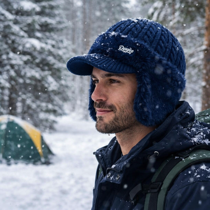 Winter Trapper Hat with Visor and Ear Flaps | Lightweight Knit Cap for Cold Weather Outdoor Activities