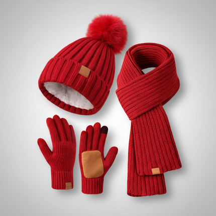 Knitted Winter Hat Scarf Gloves Set with Touchscreen Gloves | Cozy All-in-One Cold Weather Accessories