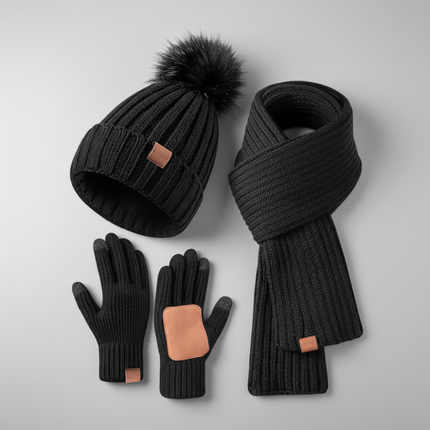 Knitted Winter Hat Scarf Gloves Set with Touchscreen Gloves | Cozy All-in-One Cold Weather Accessories