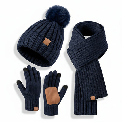 Knitted Winter Hat Scarf Gloves Set with Touchscreen Gloves | Cozy All-in-One Cold Weather Accessories