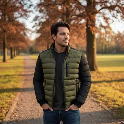 Quilted Winter Jacket with Full Zip and Contrast Sleeves | Lightweight Warmth for Everyday Comfort