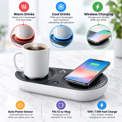 Coffee Mug Warmer with Wireless Charger, Wireless Charging Pad, Beverage Cooler for Cans, Desk Accessory for Home Office_04