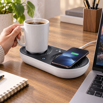 Coffee Mug Warmer with Wireless Charger, Wireless Charging Pad, Beverage Cooler for Cans, Desk Accessory for Home Office_03