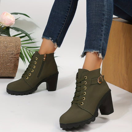 Women's Ankle Boots with Block Heel & Lace-Up Design | Versatile Casual Footwear for Everyday Style