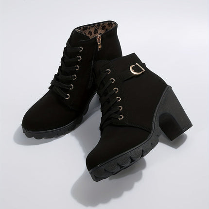 Women's Ankle Boots with Block Heel & Lace-Up Design | Versatile Casual Footwear for Everyday Style