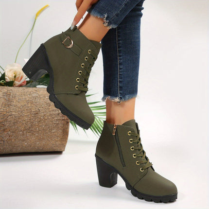 Women's Ankle Boots with Block Heel & Lace-Up Design | Versatile Casual Footwear for Everyday Style