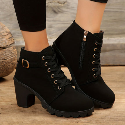Women's Ankle Boots with Block Heel & Lace-Up Design | Versatile Casual Footwear for Everyday Style
