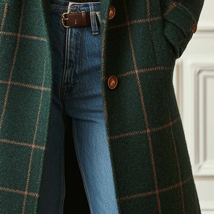 Plaid Long Women's Coat with Button Closure | Stylish Winter Outerwear for Easy Layering
