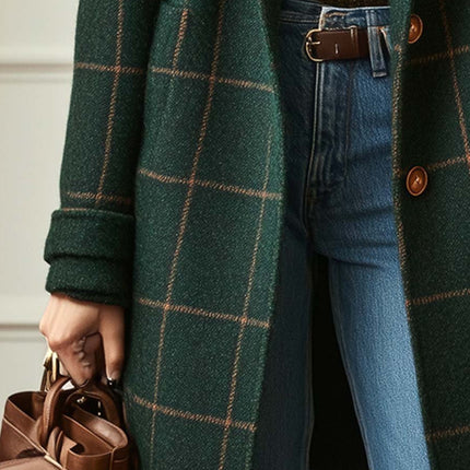 Plaid Long Women's Coat with Button Closure | Stylish Winter Outerwear for Easy Layering