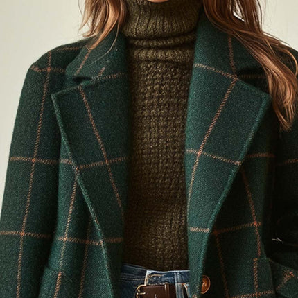 Plaid Long Women's Coat with Button Closure | Stylish Winter Outerwear for Easy Layering