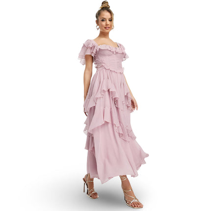 Off Shoulder Ruffle Maxi Dress for Women | Elegant Party Wear for Weddings and Special Events