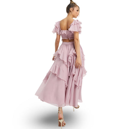 Off Shoulder Ruffle Maxi Dress for Women | Elegant Party Wear for Weddings and Special Events