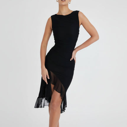Ruched Midi Cocktail Dress with Off-Shoulder Neckline | Elegant Evening Dress for Romantic Occasions