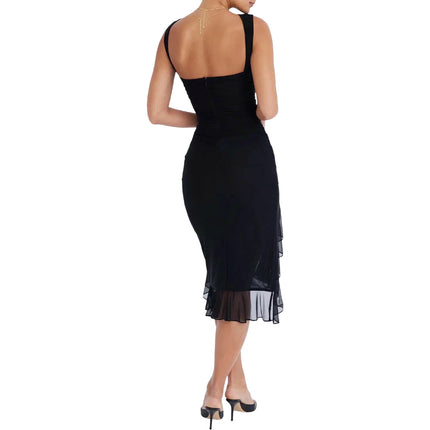 Ruched Midi Cocktail Dress with Off-Shoulder Neckline | Elegant Evening Dress for Romantic Occasions