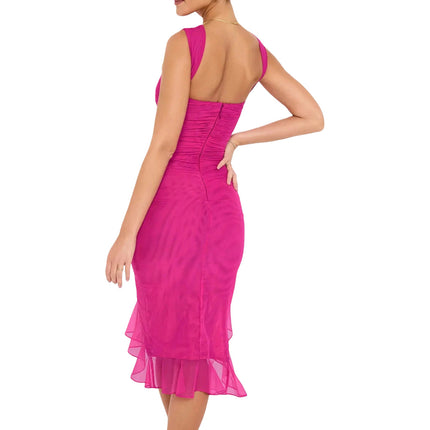 Ruched Midi Cocktail Dress with Off-Shoulder Neckline | Elegant Evening Dress for Romantic Occasions