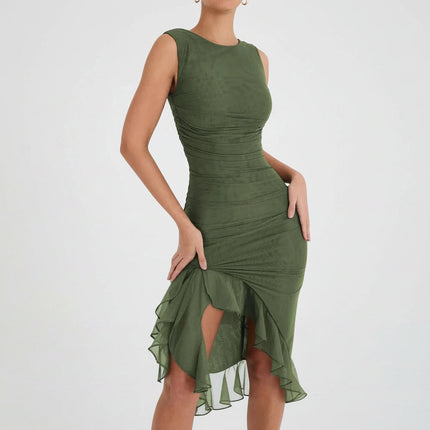 Ruched Midi Cocktail Dress with Off-Shoulder Neckline | Elegant Evening Dress for Romantic Occasions