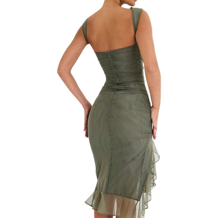 Ruched Midi Cocktail Dress with Off-Shoulder Neckline | Elegant Evening Dress for Romantic Occasions