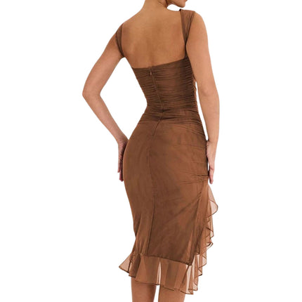 Ruched Midi Cocktail Dress with Off-Shoulder Neckline | Elegant Evening Dress for Romantic Occasions
