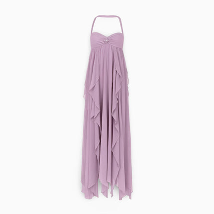 Elegant Off-Shoulder Maxi Dress with Pleated Skirt | Open Back Mermaid Gown for Formal Events