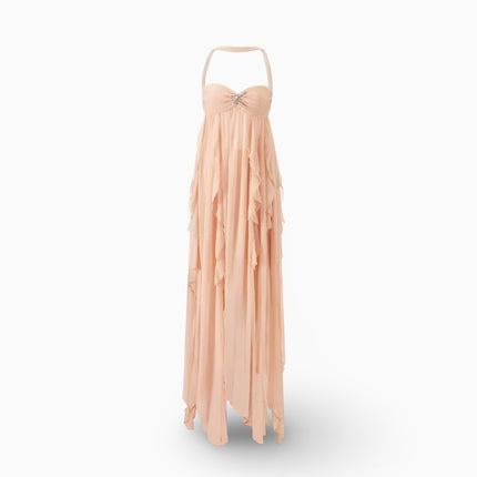 Elegant Off-Shoulder Maxi Dress with Pleated Skirt | Open Back Mermaid Gown for Formal Events