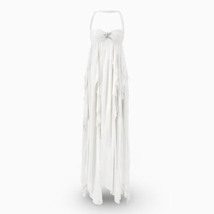 Elegant Off-Shoulder Maxi Dress with Pleated Skirt | Open Back Mermaid Gown for Formal Events