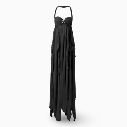 Elegant Off-Shoulder Maxi Dress with Pleated Skirt | Open Back Mermaid Gown for Formal Events