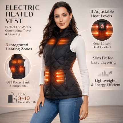 Women's Heated Vest with 9 Heating Zones | Slim Fit Electric Gilet for Outdoor Warmth