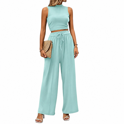 Women's Jumpsuit Set with Sleeveless Top & Wide Leg Pants | Casual Lounge Outfit for Everyday and Travel