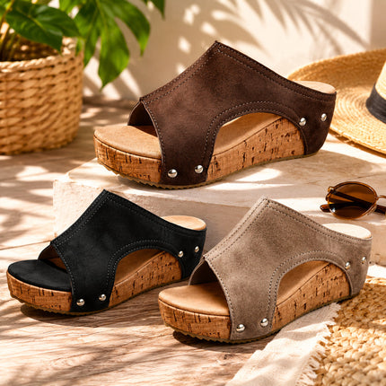 Wedge Platform Sandals for Women with Slip-On Design | Casual Open Toe Shoes for Summer Outfits