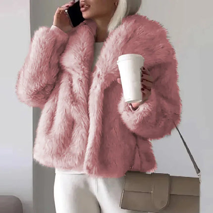 Faux Fur Coat for Women, Short Faux Fur Jacket with Zipper and Regular Fit, Fluffy Winter Coat Women for Autumn