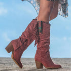 Cowgirl Boots Women, Knee High Boots with Fringe and Block Heel, Faux Suede Western Boots Women for Festivals