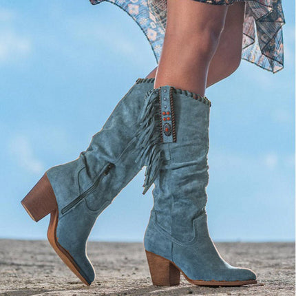 Cowgirl Boots Women, Knee High Boots with Fringe and Block Heel – image 4