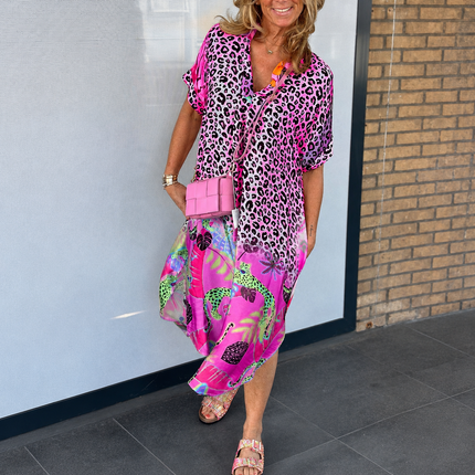 Leopard Print Summer Dress with V Neck Design | Flowy Beach Dress for Effortless Vacation Style