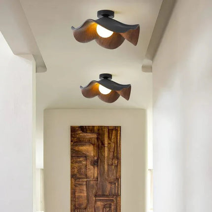 Scandinavian Wooden Ceiling Light with Organic Lotus Design | Warm Ambient Illumination for Modern Spaces