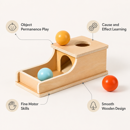 Wooden Object Permanence Box Toy with Engaging Cause and Effect Play | Fine Motor Skills Development for Toddlers