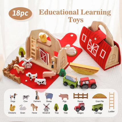 Wooden Farm Travel Set with Barn Case | Portable Imaginative Play for Toddlers
