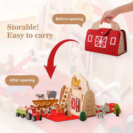Wooden Farm Travel Set with Barn Case | Portable Imaginative Play for Toddlers