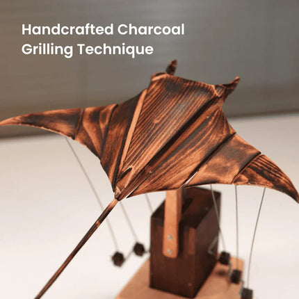 Wooden Manta Ray Automaton with Hand-Cranked Motion | Kinetic Desk Sculpture for Stress Relief 1