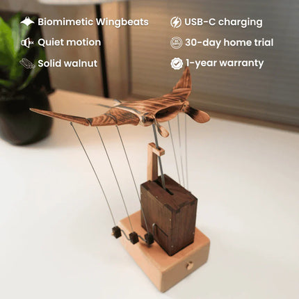 Wooden Manta Ray Automaton with Hand-Cranked Motion | Kinetic Desk Sculpture for Stress Relief 6