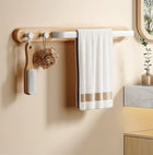 Wooden Towel Rail with Hooks | Modern Wall-Mounted Bathroom Organizer for Space-Saving Storage 0