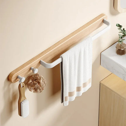 Wooden Towel Rail with Hooks | Modern Wall-Mounted Bathroom Organizer for Space-Saving Storage 1