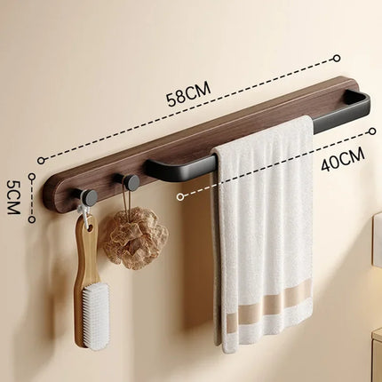 Wooden Towel Rail with Hooks | Modern Wall-Mounted Bathroom Organizer for Space-Saving Storage 8
