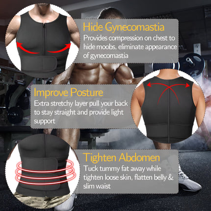 Neoprene Workout Vest for Men with Adjustable Dual Belts | Front Zipper for Secure Fit During Gym and Fitness Training