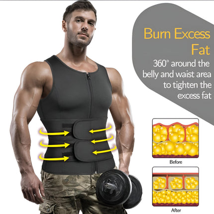 Neoprene Workout Vest for Men with Adjustable Dual Belts | Front Zipper for Secure Fit During Gym and Fitness Training
