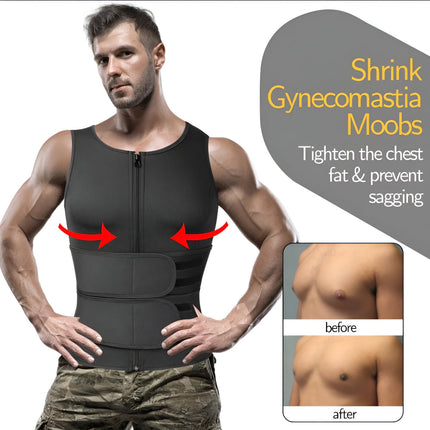 Neoprene Workout Vest for Men with Adjustable Dual Belts | Front Zipper for Secure Fit During Gym and Fitness Training