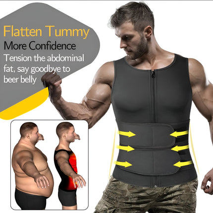 Neoprene Workout Vest for Men with Adjustable Dual Belts | Front Zipper for Secure Fit During Gym and Fitness Training